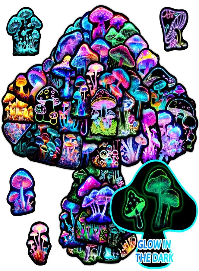 Robmoda 50 Pcs Neon Mushroom Stickers for Kids Glow in The Dark, Waterproof Vinyl Vegetation Decals for Water Bottle Laptop, Teens Girls Boys Students Adults Decor Pack - Image 1